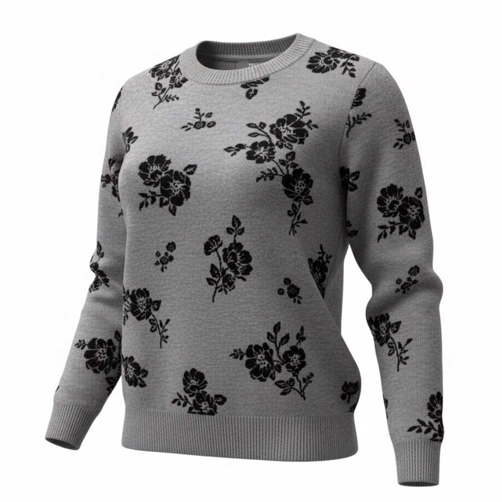 ◾ Black Floral Patterned Gray Sweater - size Large - Picture 2 of 16